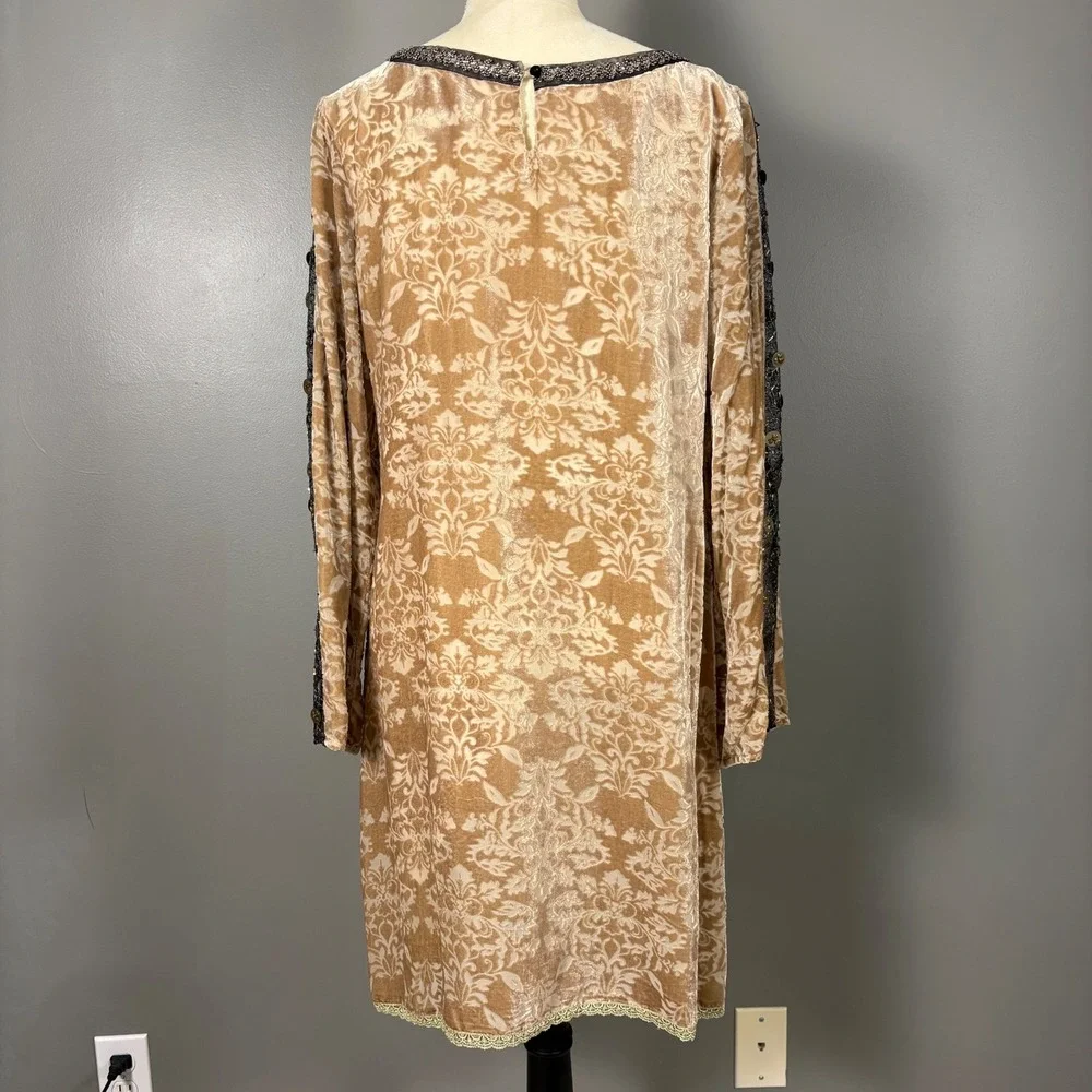 Sundance Champagne Dreams Velvet Burnout Damask Shift Dress Beaded 14 Silk Event